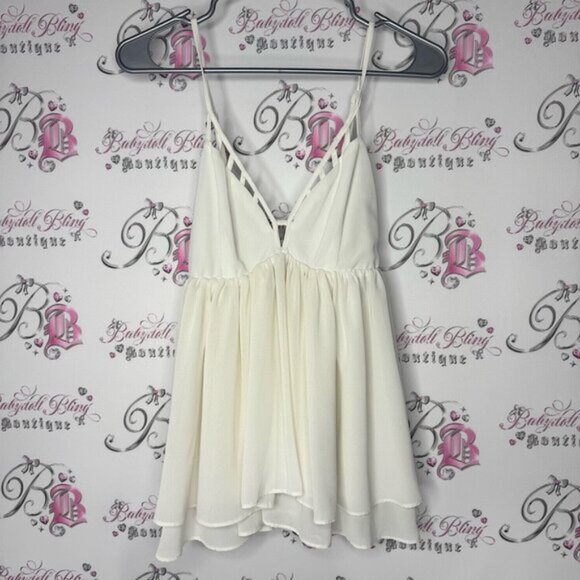 Cecico tank top Elegant White Sleeveless Top fairy boho cut out strappy cami - Picture 1 of 9